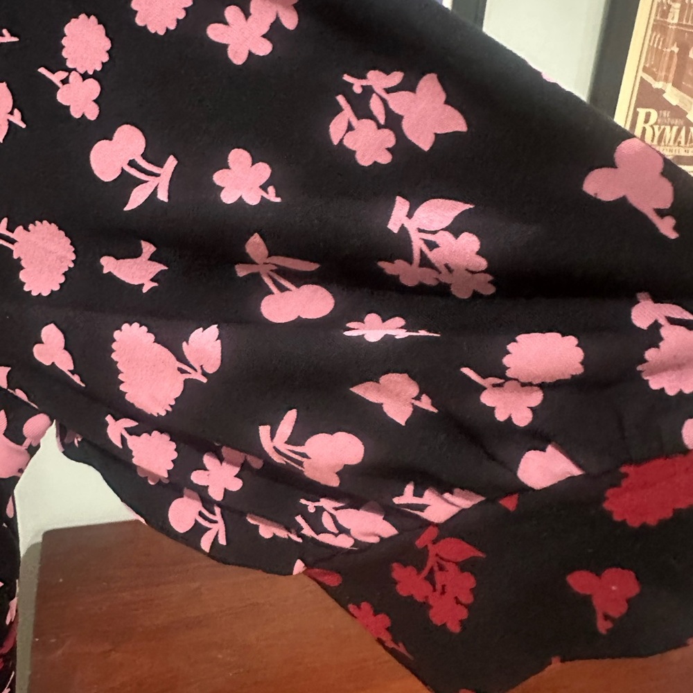 Boden 14 Large XL Tea Dress Black Dress with Pink Floral Accents Empire Waist - Picture 6 of 8